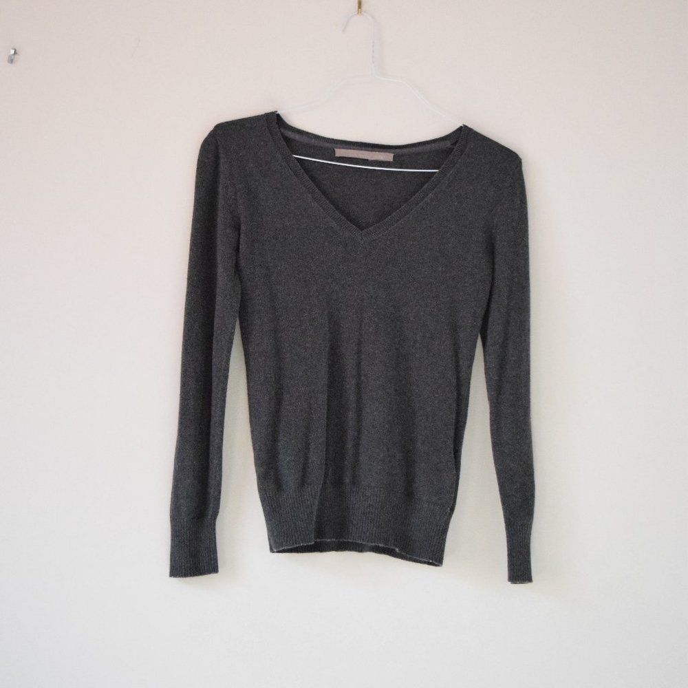 OLD NAVY Grey Cashmere & Cotton Blend V-neck Knit Sweater | Size S
